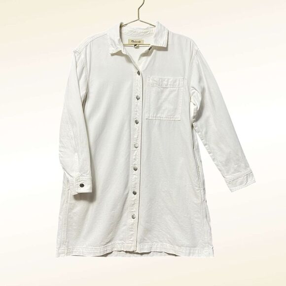 Madewell Oversized Denim Button Down Shirt Dress Size XS White Barn Coat - Picture 1 of 12